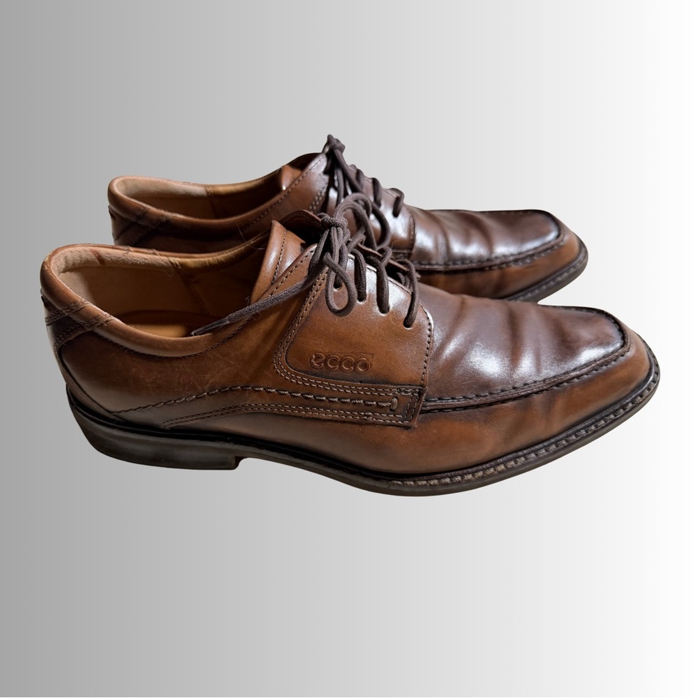 Ecco Men's Cognac Brown Leather Dress Shoes - SZ 41